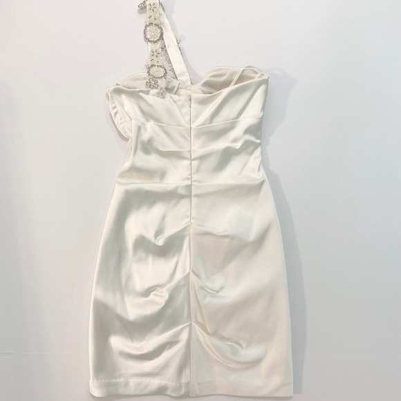 Cache Ivory Pearl Ruched Dress Satin Single Strap Beaded Bridal Engagement Sz 4 - Picture 5 of 8